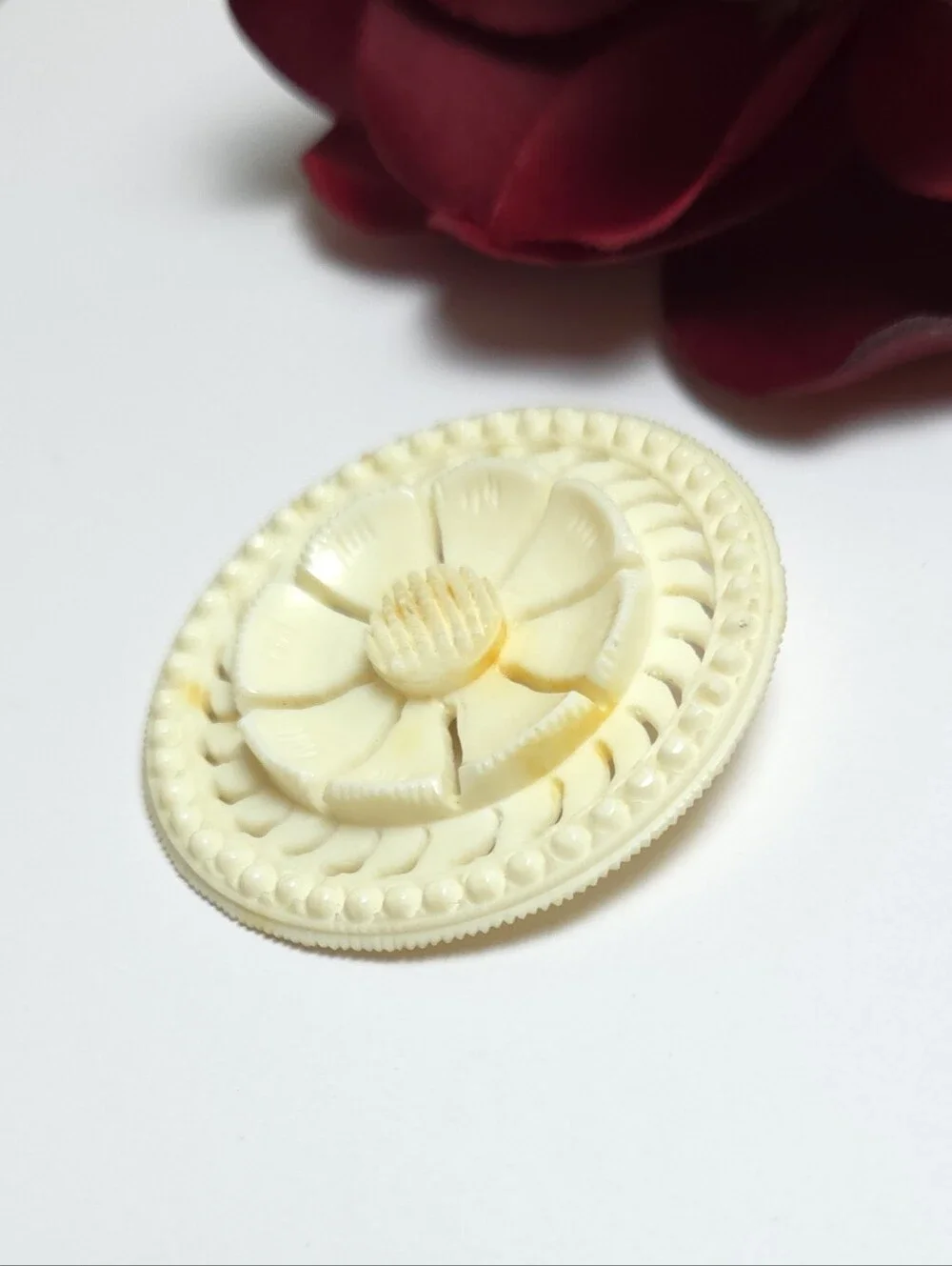 Vintage Carved Celluloid Flower Brooch Very old Floral Design Brooch